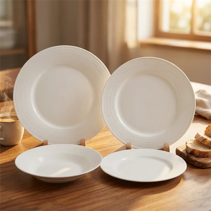 Hot Sale White Embossed Ribbed Ceramic Dinnerware Set suppliers